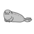 Happy gray seal lying on the beach and smiling .Vector illustration isolated on white background. Royalty Free Stock Photo