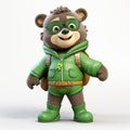 Happy Green Bear: A Charming 3d Rendering Of A Superhero Cartoon Character