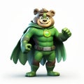 Happy Green Bear: A Superhero Cartoon Character In 3d Illustration