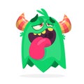 Happy green cartoon horned monster. Halloween vector illustration Royalty Free Stock Photo