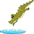 Green crocodile dives into the water