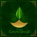Happy green diwali festival card design with leaf