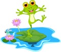 Happy Green frog cartoon on a leaf Royalty Free Stock Photo