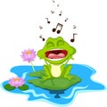 Happy Green frog singing Royalty Free Stock Photo