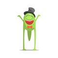 Happy Green One-Eyed Monster In Top Hat And Bow Tie Partying Hard As A Guest At Glamorous Posh Party Vector Illustration