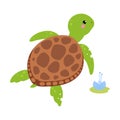 Happy Green Turtle Animal with Carapace Swimming in Water Vector Illustration