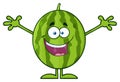 Happy Green Watermelon Fresh Fruit Cartoon Mascot Character With Open Arms