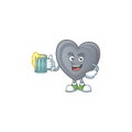 Happy grey love mascot design with a big glass