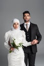 happy groom in suit holding hand Royalty Free Stock Photo