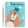 Happy Groundhog background with marmot on vintage notebook paper