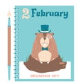 Happy Groundhog card background with marmot