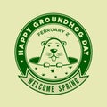 Happy Groundhog day card design with cute groundhog. Vector illustration Royalty Free Stock Photo