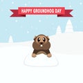 Happy Groundhog Day design with cute groundhog and cold snow Royalty Free Stock Photo