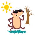 Happy Groundhog Day design with cute marmot in sunglasses walking park under the sun, prediction of weather, animal