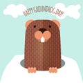 Happy Groundhog Day design with flat cute groundhog Royalty Free Stock Photo