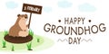 Happy Groundhog Day greeting card with cute cartoon animal. Banner design