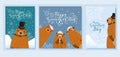 Happy Groundhog Day greeting card. Happy marmot Day Typographic Vector Design with Cute Groundhog Character - Advertising Poster