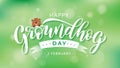 Happy Groundhog Day. Hand drawn lettering text with cute groundhog. 2 February. Vector illustration Royalty Free Stock Photo