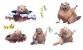 Happy Groundhog Day - hand drawn watercolor collection illustrations character card groundhog Royalty Free Stock Photo