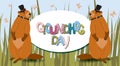 Happy groundhog Day. horizontal banner of marmots. Text lettering for greeting card. Vector cartoon illustration. Cute marmot day Royalty Free Stock Photo