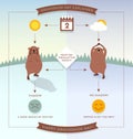 Happy Groundhog Day infographic with cute groundhogs.