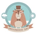 Happy groundhog day label isolated on white Royalty Free Stock Photo