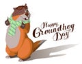 Happy Groundhog Day. Marmot casts shadow. Lettering text for greeting card Royalty Free Stock Photo