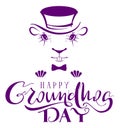 Happy Groundhog Day. Marmot silhouette lettering text for greeting card