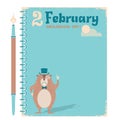 Happy Groundhog day notebook background with marmot on vintage