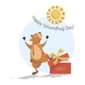 Happy Groundhog Day. Sale. Joyful groundhog with a gift and shadow. Sunny day. Vector illustration