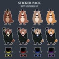 Happy Groundhog Day. A set of funny groundhog stickers of different colors.