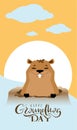 Happy Groundhog Day text greeting card. Marmot got out of hole Royalty Free Stock Photo