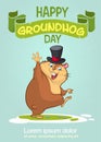 Happy Groundhog Day typography and design with cute cartoon groundhog character. Vector illustration. Royalty Free Stock Photo