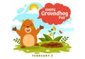 Happy Groundhog Day Vector Illustration on February 2 with a Groundhog Animal Emerged from the Hole Land and Garden in Background