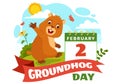 Happy Groundhog Day Vector Illustration on February 2 with a Groundhog Animal Emerged from the Hole Land and Garden in Background