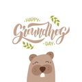 Happy Groundhog Day vector illustration. Hand drawn lettering with marmot Royalty Free Stock Photo