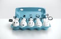 Happy group eggs smileys in blue box