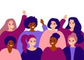 Happy group female of different ethnicity. International womens day. Women empowerment movement, friendship. Vector illustration