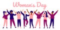 Happy group female of different ethnicity. International womens day. Women empowerment movement. Vector illustration