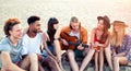 Happy group of friend having party on the beach. Royalty Free Stock Photo