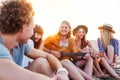 Happy group of friend having party on the beach Royalty Free Stock Photo