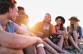 Happy group of friend having party on the beach Royalty Free Stock Photo