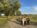 Happy group of friends on a hiking trip in Mazowsze in Poland