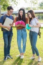 Happy group friends students standing in college Royalty Free Stock Photo