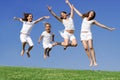 Happy group jumping at summer camp Royalty Free Stock Photo