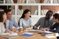 Happy mixed race college friends having fun during study break. Royalty Free Stock Photo