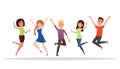 Happy group of people, boy, girl jumping on a white background. The concept of friendship, healthy lifestyle, success. Vector illu Royalty Free Stock Photo