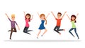 Happy group of people, boy, girl jumping on a white background. The concept of friendship, healthy lifestyle, success. Vector illu Royalty Free Stock Photo