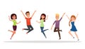 Happy group of people, boy, girl jumping on a white background. The concept of friendship, healthy lifestyle, success. Vector illu Royalty Free Stock Photo