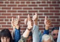 happy group of people thumbs up celebrating success together smiling showing support positive recommendation gesture Royalty Free Stock Photo